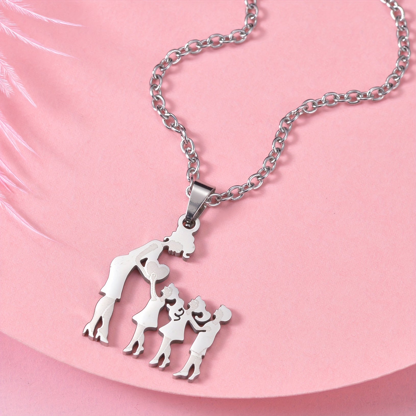 1pc Fashionable & Minimalist Stainless Steel Mother & Daughter Pendant Necklace For Men, Ideal choice for Gifts